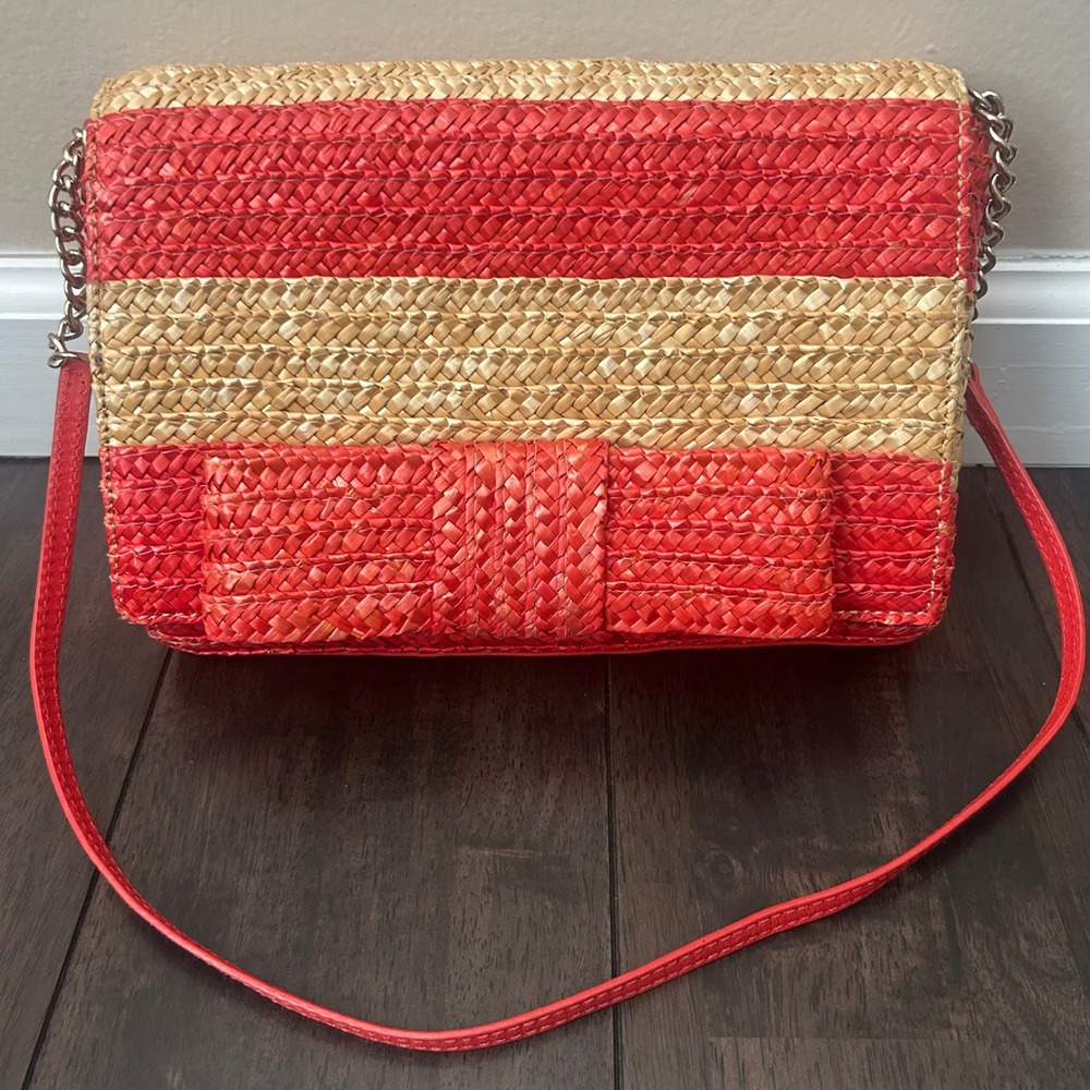 Kate Spade New York Kaley Bow Bridge Wicker Straw Shoulder Bag Clutch - Picture 2 of 15